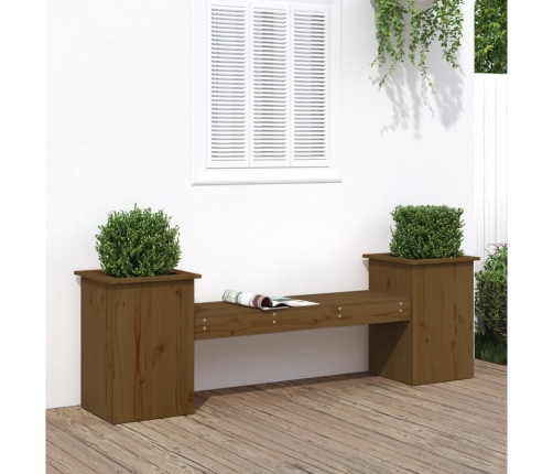 Banco con jardineras madera pino marrón miel 184,5x39,5x56,5 cm