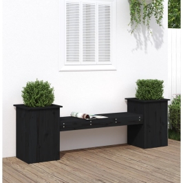 Banco con jardineras madera de pino negro 184,5x39,5x56,5 cm