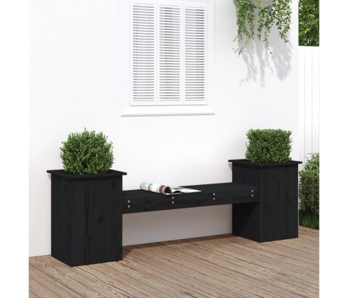 Banco con jardineras madera de pino negro 184,5x39,5x56,5 cm