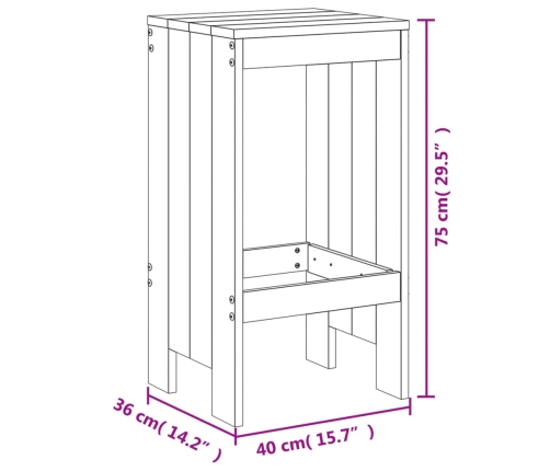 Taburetes altos de cocina 2 uds madera maciza pino 40x36x75 cm