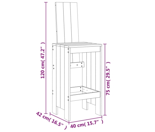 Taburetes de cocina 2 uds madera maciza pino negro 40x42x120 cm