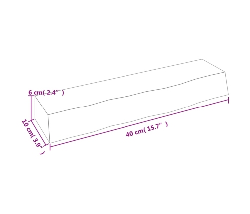 Estante de pared madera maciza de roble sin tratar 40x10x6 cm