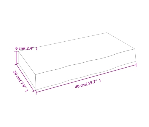 vidaXL Estante de pared madera maciza de roble sin tratar 40x20x6 cm