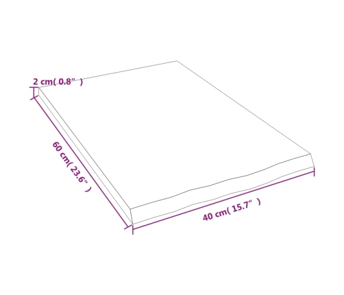 Estante de pared madera maciza de roble sin tratar 40x60x2 cm