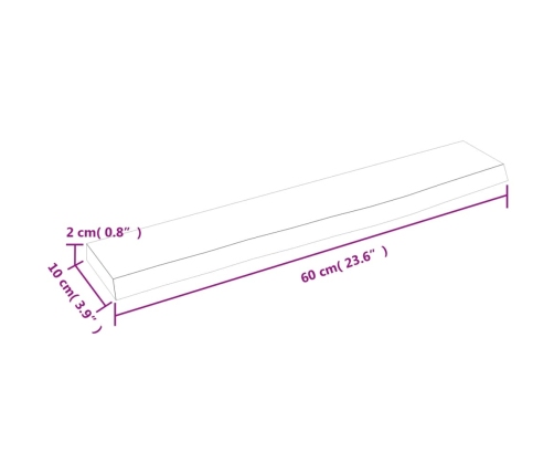 Estante de pared madera maciza de roble sin tratar 60x10x2 cm