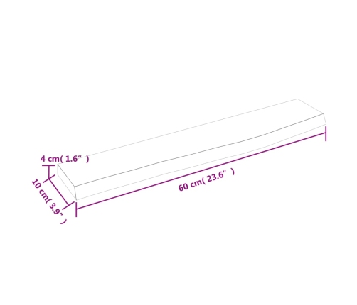 Estante de pared madera maciza de roble sin tratar 60x10x4 cm