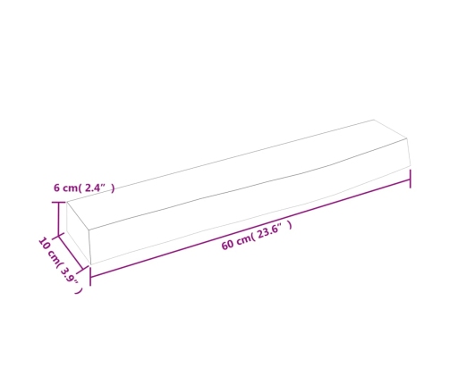 Estante de pared madera maciza de roble sin tratar 60x10x6 cm