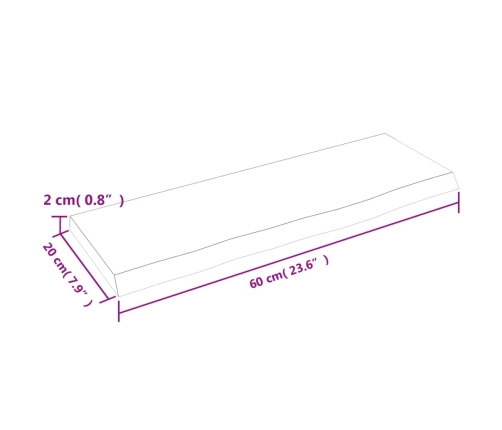 Estante de pared madera maciza de roble sin tratar 60x20x2 cm