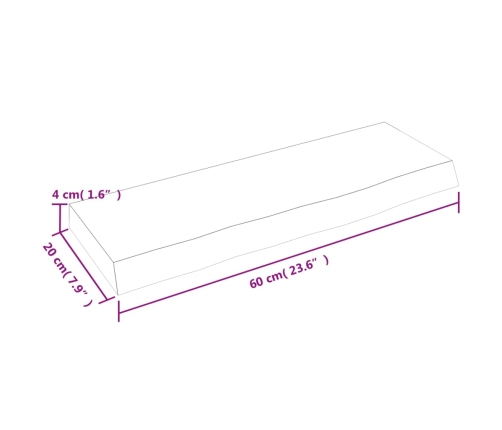 Estante de pared madera maciza de roble sin tratar 60x20x4 cm