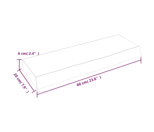 Estante de pared madera maciza de roble sin tratar 60x20x6 cm