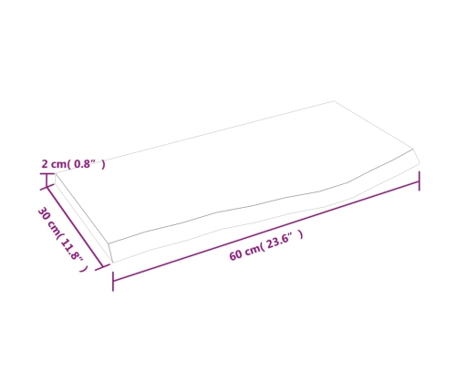 vidaXL Estante de pared madera maciza de roble sin tratar 60x30x2 cm