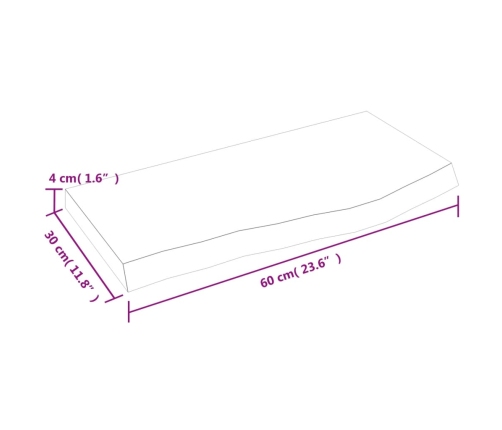 Estante de pared madera maciza roble sin tratar 60x30x(2-4) cm