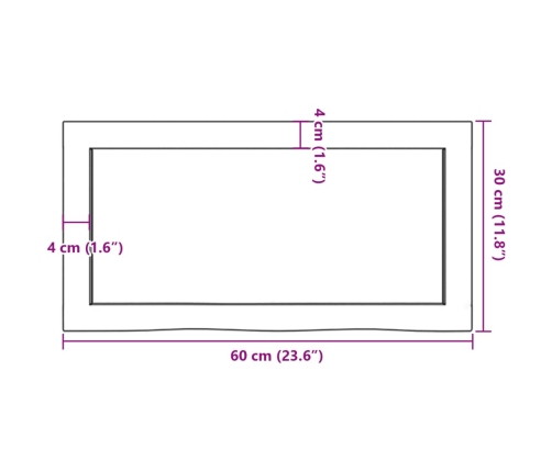 Estante de pared madera maciza roble sin tratar 60x30x(2-4) cm