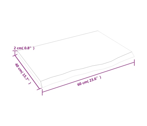 Estante de pared madera maciza de roble sin tratar 60x40x2 cm