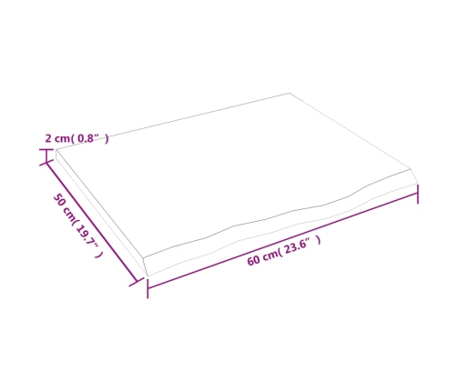 Estante de pared madera maciza de roble sin tratar 60x50x2 cm