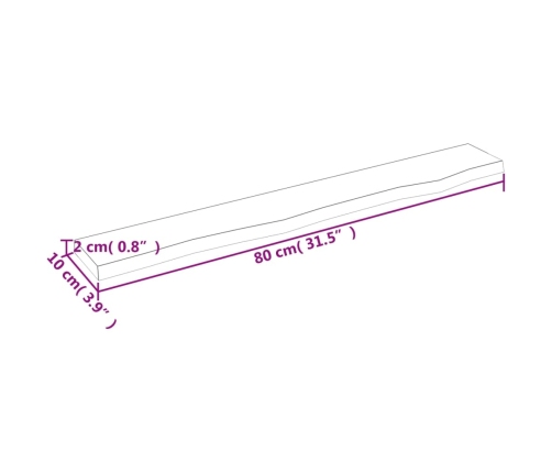 Estante de pared madera maciza de roble sin tratar 80x10x2 cm