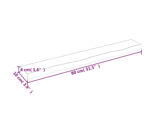 Estante de pared madera maciza de roble sin tratar 80x10x4 cm