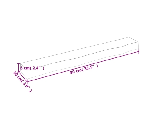 Estante de pared madera maciza de roble sin tratar 80x10x6 cm