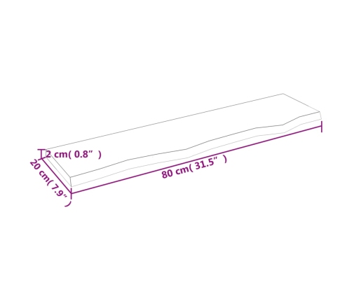 Estante de pared madera maciza de roble sin tratar 80x20x2 cm