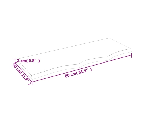 Estante de pared madera maciza de roble sin tratar 80x30x2 cm