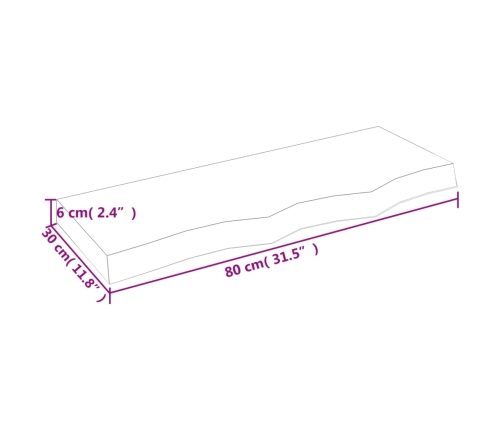 Estante de pared madera maciza roble sin tratar 80x30x(2-6) cm