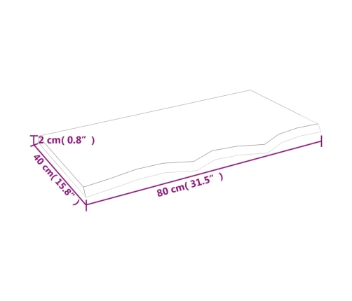 vidaXL Estante de pared madera maciza de roble sin tratar 80x40x2 cm