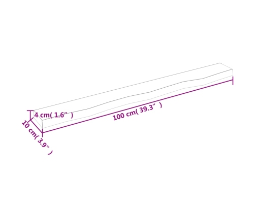 Estante de pared madera maciza de roble sin tratar 100x10x4 cm