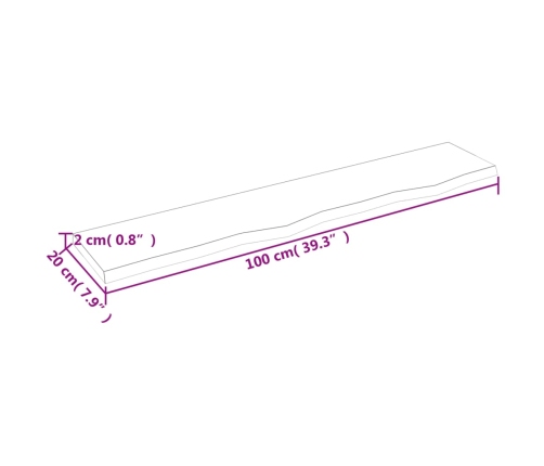 Estante de pared madera maciza de roble sin tratar 100x20x2 cm