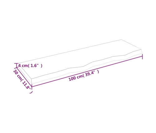 Estante de pared madera maciza roble sin tratar 100x30x(2-4) cm