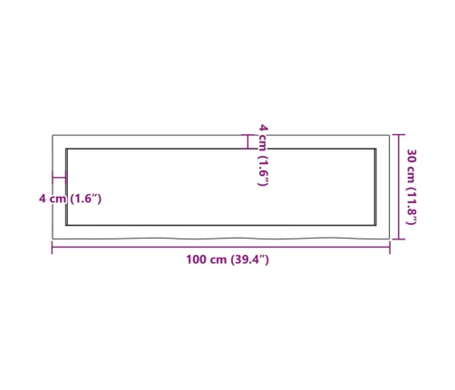 Estante de pared madera maciza roble sin tratar 100x30x(2-4) cm