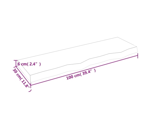 Estante de pared madera maciza roble sin tratar 100x30x(2-6) cm