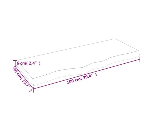 Estante de pared madera maciza roble sin tratar 100x40x(2-6) cm