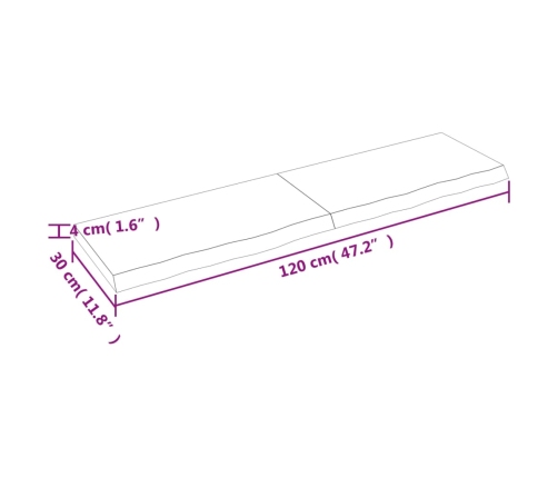 Estante de pared madera maciza roble sin tratar 120x30x(2-4) cm