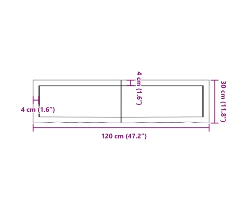 Estante de pared madera maciza roble sin tratar 120x30x(2-4) cm