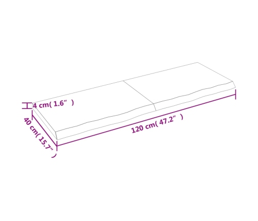 vidaXL Estante de pared madera maciza roble sin tratar 120x40x(2-4) cm