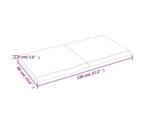 Estante de pared madera maciza roble sin tratar 120x60x(2-4) cm