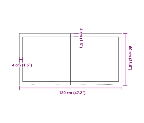 Estante de pared madera maciza roble sin tratar 120x60x(2-4) cm