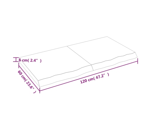 Estante de pared madera maciza roble sin tratar 120x60x(2-6) cm