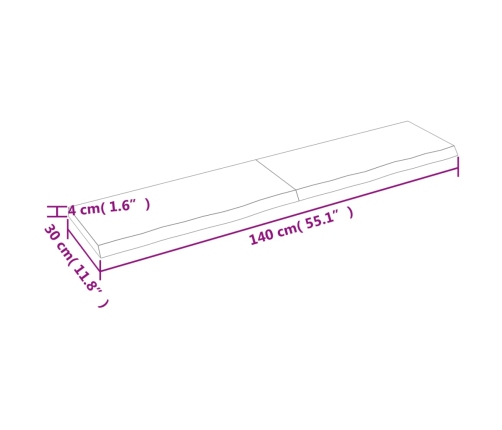 Estante de pared madera maciza roble sin tratar 140x30x(2-4) cm