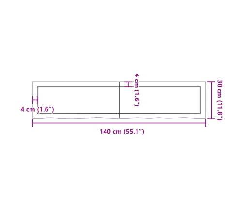 Estante de pared madera maciza roble sin tratar 140x30x(2-4) cm