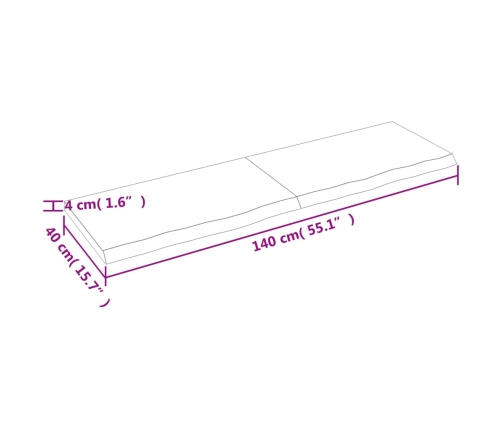 Estante de pared madera maciza roble sin tratar 140x40x(2-4) cm