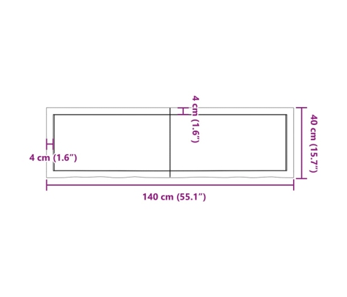 Estante de pared madera maciza roble sin tratar 140x40x(2-4) cm