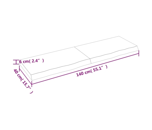 Estante de pared madera maciza roble sin tratar 140x40x(2-6) cm