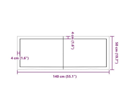 Estante de pared madera maciza roble sin tratar 140x50x(2-4) cm