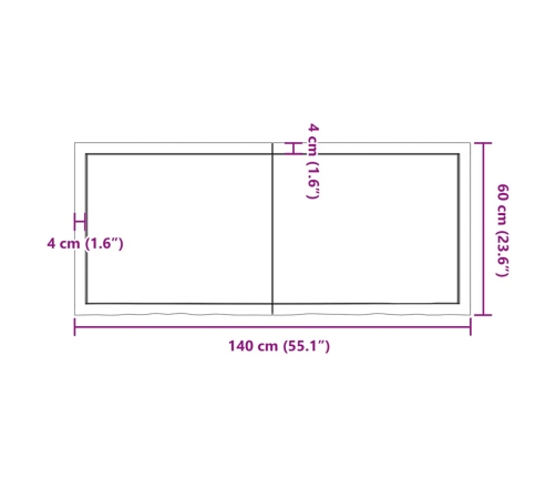 vidaXL Estante de pared madera maciza roble sin tratar 140x60x(2-4) cm