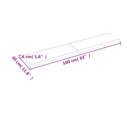 vidaXL Estante de pared madera maciza roble sin tratar 160x30x(2-4) cm