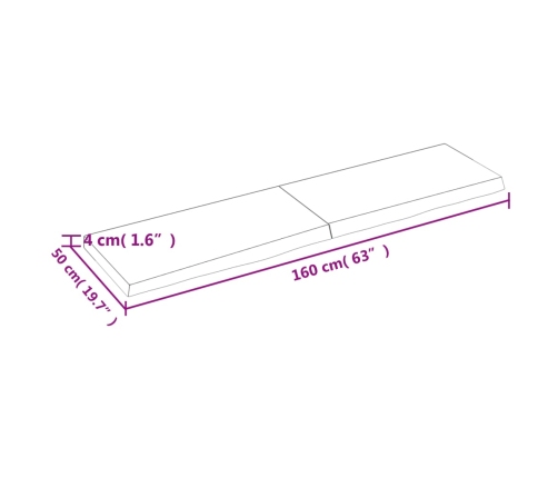 Estante de pared madera maciza roble sin tratar 160x50x(2-4) cm