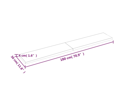 Estante de pared madera maciza roble sin tratar 180x30x(2-4) cm