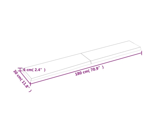 Estante de pared madera maciza roble sin tratar 180x30x(2-6) cm