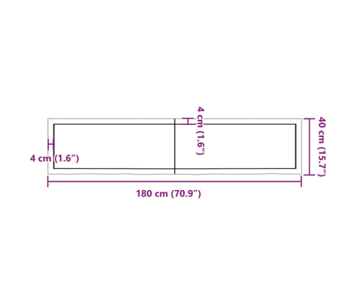 Estante de pared madera maciza roble sin tratar 180x40x(2-4) cm